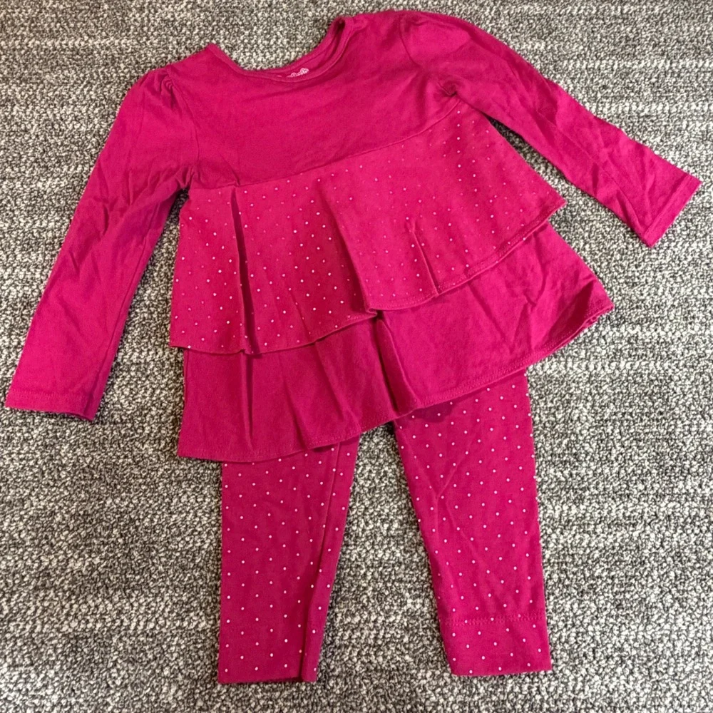 Garanimals Girls 3T Fuchsia Pink Glitter Polka Dot Peplum Top and Leggings Set